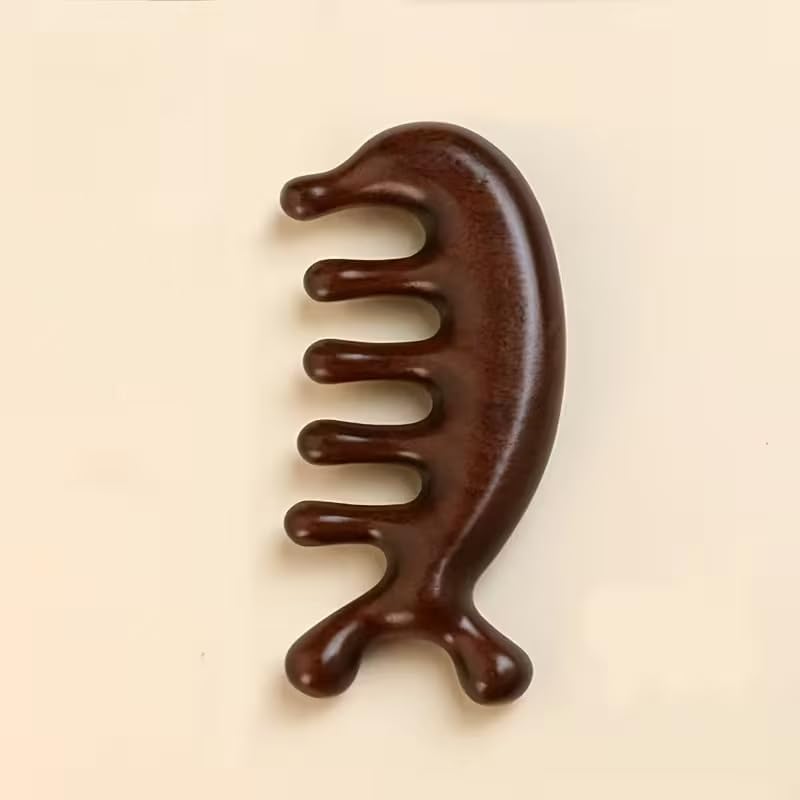 Wooden Scalp Massager Comb, Natural Sandalwood Wide Tooth Massage Comb, Scalp Gua Sha Hair & Facial Massage Tool, Ergonomic Handle, Promotes Circulation & Hair Care, Travel Comb