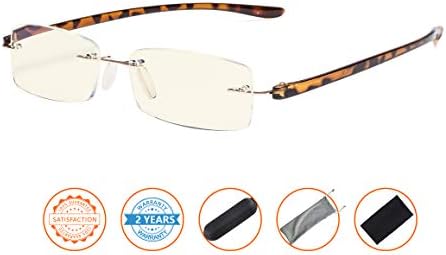 CessBlu Computer Reading Glasses for Men Women Blue Light Filter Anti Glare UV Ray Protection Rimless Reader Eyeglasses