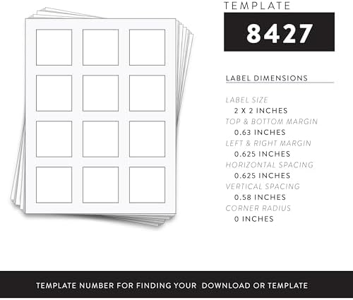 120 Square Waterproof Labels for 100 ml Bottles, 2 in., Waterproof White Vinyl for Inkjet Printers