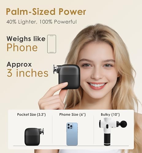 Mini Massage Gun Portable Deep Tissue Percussion Muscle Massager Lightweight Handheld Electric Quiet Massager Gun for Pain Relief High Intensity Silent Body Massager for Travel Gifts for Women Black