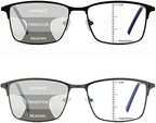 LKEYE Progressive Multifocus Reading Glasses Men No Line Multifocal Transition Blue Light Readers Metal Wide Frame Eyeglasses