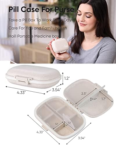 Holii Travel Pill Organizer, 8 Compartments Portable Pill Case, Daily Pill Box to Hold Vitamins, Small Pill Container for Pocket Purse Medicine Organizer（Khaki）