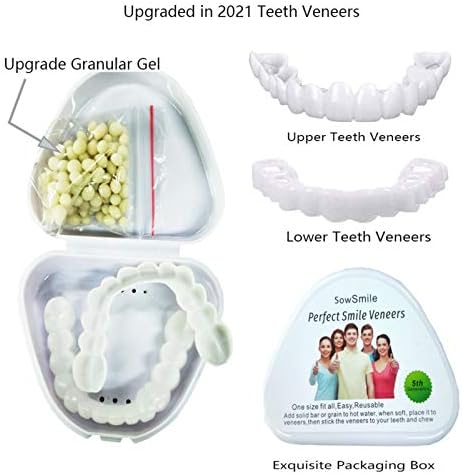 Fake Teeth, Veneers Snap in Teeth, Snap on Veneer Teeth Top And Bottom Comfort Fit Flex Teeth Veneer Cover The Imperfect Teeth, False Teeth Improve Smile for Men And Women And All People