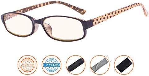 CessBlu UV Protection Computer Reading Glasses with Polka Dots Pattern Blue Light Filter Reader Eyeglasses for Women(Brown)+2.25