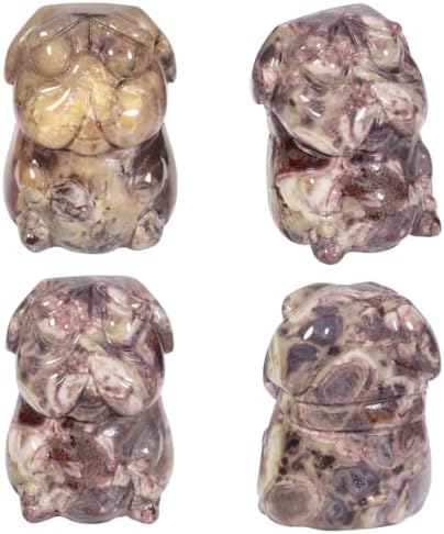 Nupuyai Pack of 2 Natural Crystal Ocean Jasper Pug Dog Statue, Hand Carved Stone Animal Figurine for Home Office Decoration