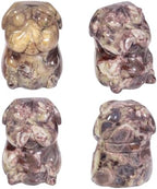 Nupuyai Pack of 2 Natural Crystal Ocean Jasper Pug Dog Statue, Hand Carved Stone Animal Figurine for Home Office Decoration