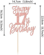 1 PCS Happy 17th Birthday Cake Topper Glitter Cheers to 17 Years Birthday Cake Pick Seventeen Hello 17 Cake Decoration for Happy 17th Birthday Anniversary Theme Party Decorations Rose Gold