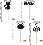 24 Pack Cat and Meow Cupcake Toppers Black Glitter Kitten Cat Cupcake Food Picks Cat Lover Kitten Theme Baby Shower Kids Birthday Wedding Party Cake Decorations Supplies