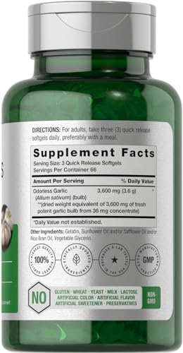Horbäach Odorless Garlic Softgel Supplement | 200 Count | Ultra Potent Concentrated Herbal Extract | Non-GMO & Gluten Free