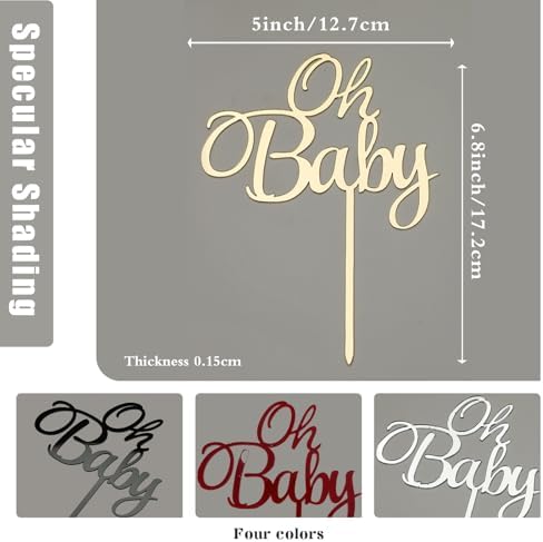 Oh Baby Cake Topper - Welcome Baby Decor for Baby Showers, Gender Reveal & 1st Birthdays Silvery Acrylic