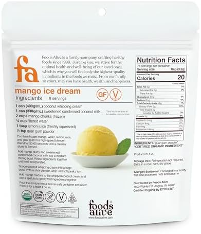 Foods Alive Organic Guar Gum Powder, Plant Based Thickening Agent, Gluten Free Binder, Kosher Gelatin, Vegan, Substitute Xanthan Gum, 8 oz.