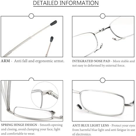 REAVEE 3 Pack Folding Reading Glasses with Keychain Compact Bags for Women Men, Blue Light Blocking Spring Hinge Portable Pocket Readers, Black Gold and Silver 2.5