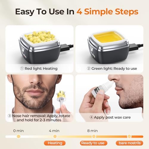 Nose Wax Kit Men, Nose Ear Hair Removal Kit for Men Women, 40 Sticks, 100g Wax, USB Fast Heat, Smart Constant Temp, Painless Hair Removal Waxing Kit for Nose Ears Eyebrow Lip Facial, Yellow