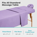 Comfyanno Massage Table Sheets Sets, 3 Pcs Professional Microfiber Massage Bed Cover Sheets, Soft, Light-Weight, Stain & Wrinkle Resistant, Includes Flat & Fitted Sheet, Face Cradle Cover - Lavender