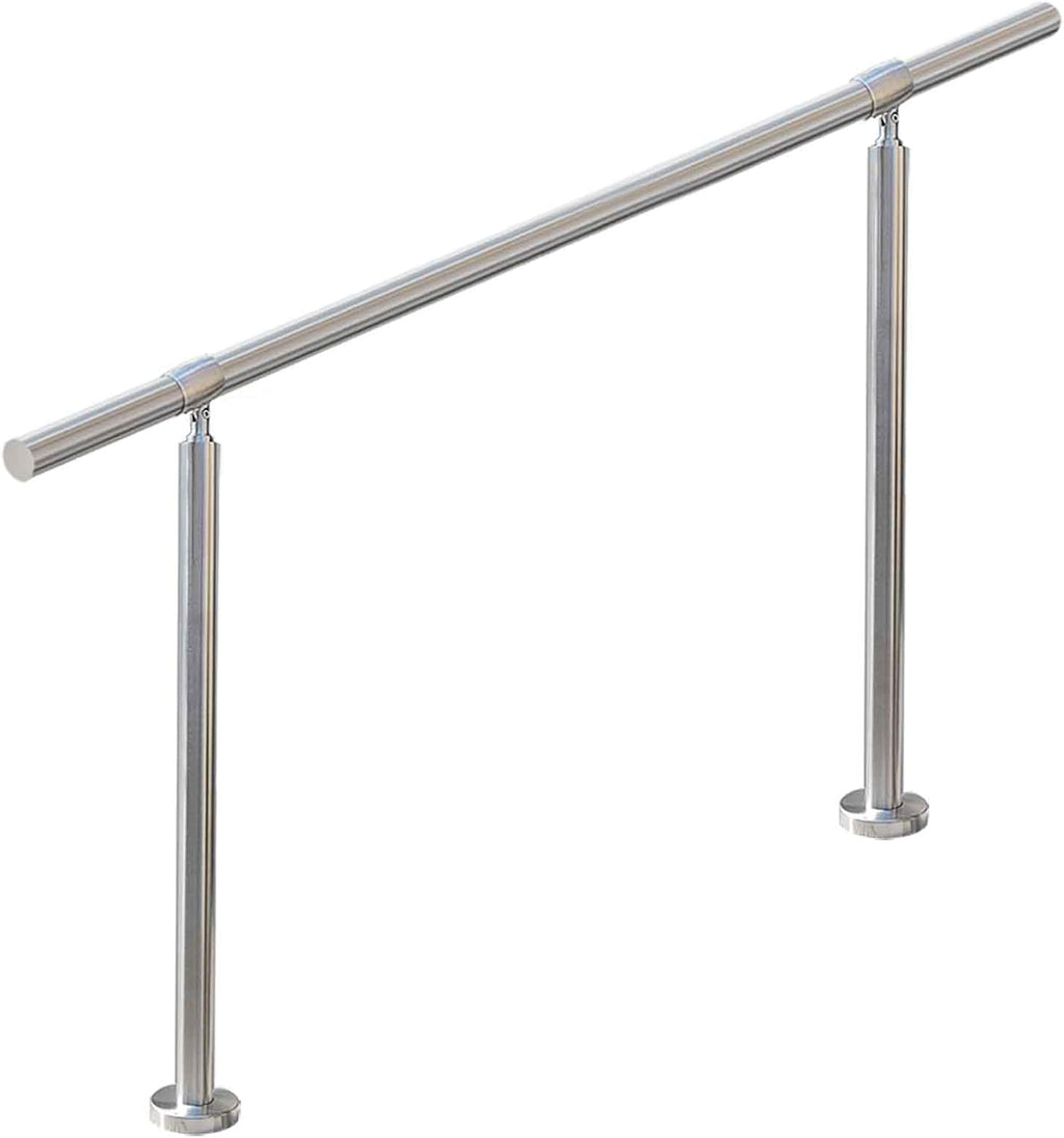 4 Step Stair Railing, Handrail for Indoor Outdoor Steps, 1.65 in Round DIY 304 Stainless Steel Transitional Porch Deck Hand Rail with Installation Kit for Seniors, Silver, 54 x 36 in