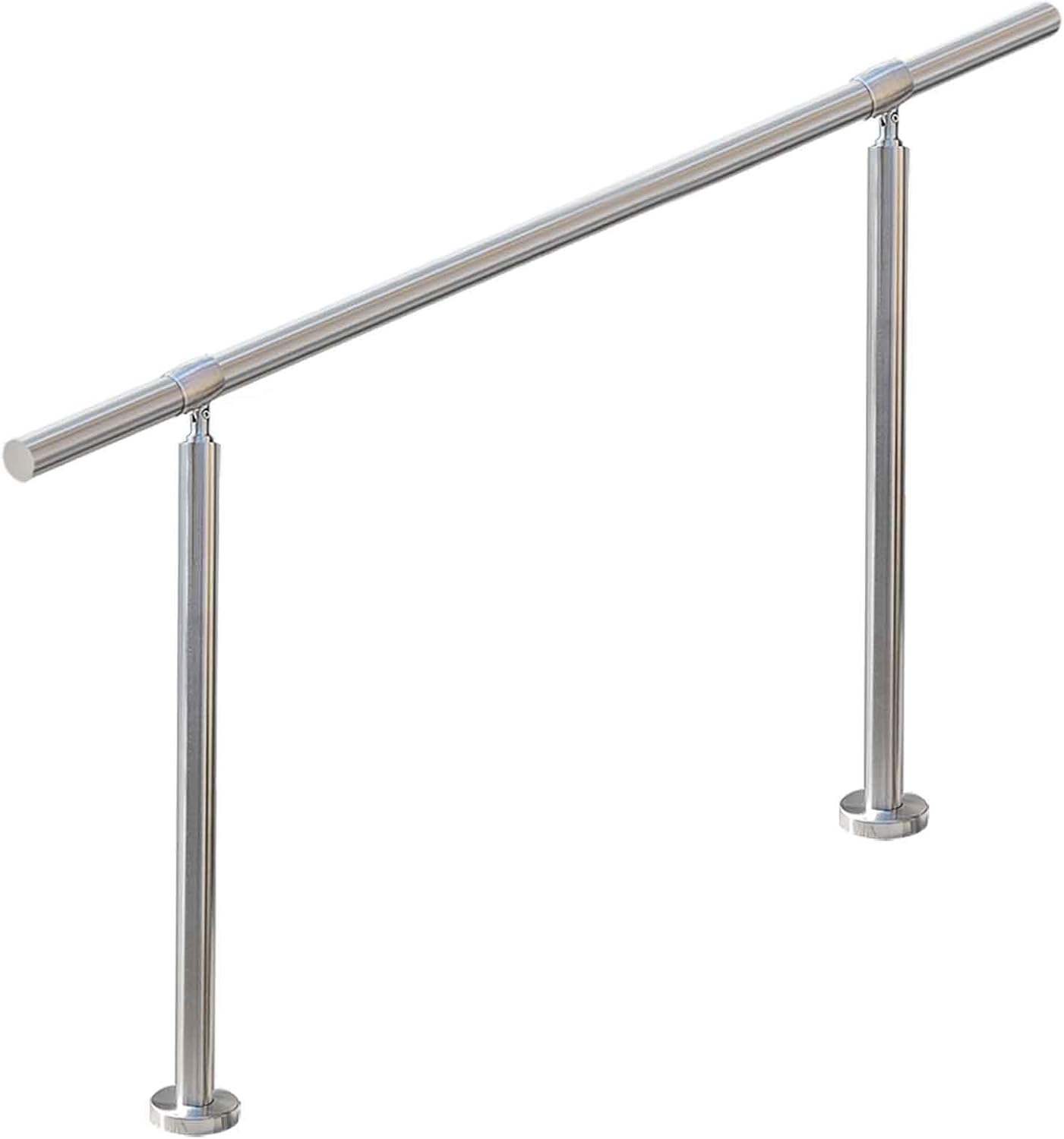 4 Step Stair Railing, Handrail for Indoor Outdoor Steps, 1.65 in Round DIY 304 Stainless Steel Transitional Porch Deck Hand Rail with Installation Kit for Seniors, Silver, 54 x 36 in