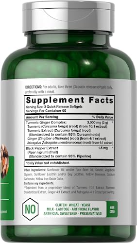 Horbäach Turmeric and Ginger Supplement | 180 Softgel Pills | with Black Pepper Extract | Non-GMO, Gluten Free Supplement