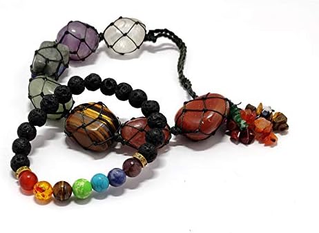 Seven Chakra Lava Rock Bead Bracelet For Yoga Reiki Healing Meditation & 7 Chakra Natural Crystal Stones Car Hanging Feng Shui Ornament Home & Office Window Decoration