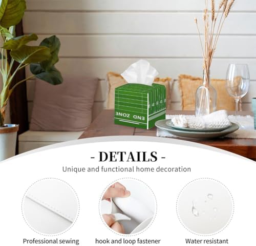 Square Leather Tissue Box Cover Holder Waterproof Football Green Field Facial Paper Organizer with Bottom Belt Cube Tissue Case for Tabletop Bathroom Office Desk Car Decorative