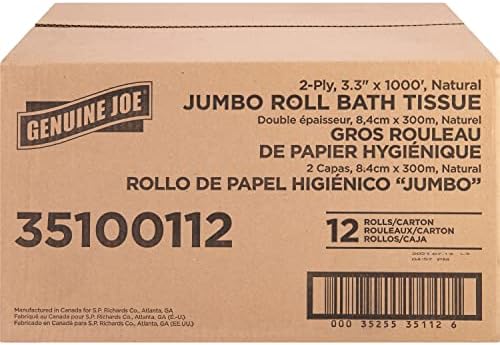 Genuine Joe Jumbo Roll Bath Tissue, 3.3" x 1000', 2-Ply, Natural, 12 Count