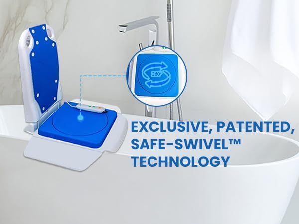 Platinum Health Tranquilo Premium Electric Bath Lift with Padded, SAFESWIVEL Rotating SEAT and Electric Recline. 300lb. Lifting Capacity and Extra High Lifting Range up to 21.5 inches.