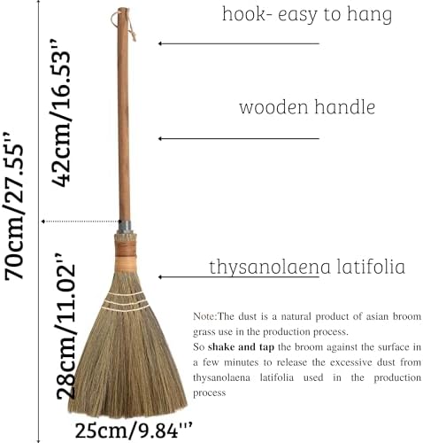 BMart Home Natural Whisk Sweeping Hand Handle Broom - Vietnamese Straw Soft Broom for Cleaning Dustpan Indoor-Outdoor, Sofa, Car Hood, Decoration Items - 9.84'' Width, 27.55" Length