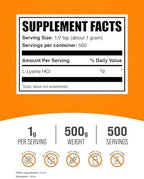 BulkSupplements.com L-Lysine Powder - Lysine Supplement, Essential Amino Acid, for Immune Support - Gluten Free, 1g per Serving, 500g (1.1 lbs) (Pack of 1)