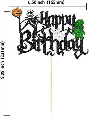 Gyufise 1Pc Halloween Cake Topper - Glitter Jack and Sally Pumpkin Bat Castle Ghost Cake Pick for Birthday Party Cake Decorations