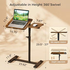 YUHFERA Rolling Table for Laptop Stand, Height and Angle Adjustable Over Bed Table with Wheels, Tilt-Top Laptop Desk for Couch with Cup Holder, Bed Table Tray for Eating (Rustic)