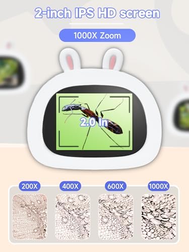 Microscope for Kids, 1000X Handheld Digital Miniscope with 2.0" Screen, Portable Pocket Microscope Education Toys Christmas Gifts for Age 3 4 5 6 7 8 9 10 Girls Boys