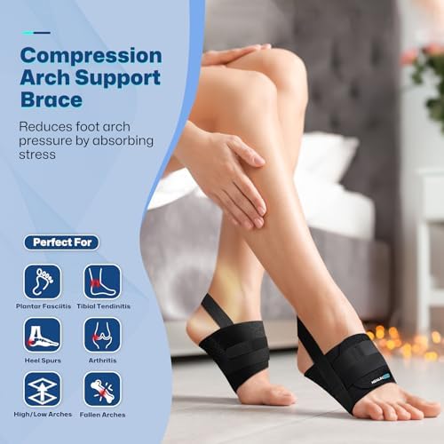 Healrecux Arch Support Braces for Plantar Fasciitis Relief, Adjustable Compression Bands with Gel Pad Orthotics Inserts for Feet Flat, High & Fallen Arches, Foot Support(Anti-Slip Spots)