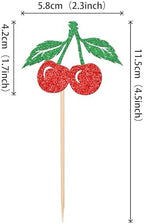 24 PCS Cherry Cupcake Toppers Red Glitter Fruit Theme Sweet Cherry Cupcake Picks for Cherry Theme Baby Shower Kids Birthday Party Cake Decorations Supplies