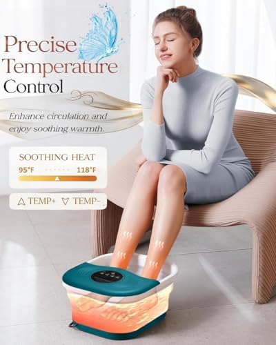Foot Spa Bath Massager with Heat, Bubble Jets, Red Light & Timer, Pedicure Foot Spa with 95-118℉ Temperature Control, 8 Shiatsu Rollers, Pumice Stone, Gift for Women,Men,Dad