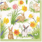 Caspari Bunnies and Daffodils Boxed Paper Cocktail Napkins, 40 Per Box