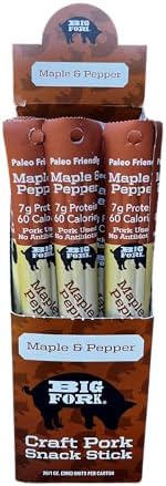 Big Fork Maple & Pepper Pork Snack Sticks – Small-Batch, Hickory-Smoked Meat Sticks | 100% Berkshire Pork with Real Maple & Black Pepper | Keto, Paleo, Gluten-Free, High-Protein Snack | 6 Count (1 oz Each)