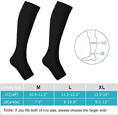 Compression Socks for Men Women, Open Toe Flight Compression Stockings, 20-30 mmHg Graduated Support Calf Compression Sleeves for Pregnancy Travel Work Varicose Veins(M-Black)