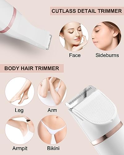 Bikini Trimmer for Women,Painless Electric Razor & Body Shaver for Pubic Hair,IPX7 Waterproof Hair Trimmer Women with Ceramic Blades,USB Rechargeable,Wet/Dry Use,Gifts for Women（White）