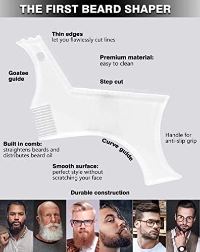 Beard Shaping & Styling Tool With Comb for Perfect line up & Edging For Men's Jaw Cheek/Neck Line, Symmetric/Curve/Step Cut Works with Any Beard Razor Electric Trimmers or Clippers (Clear-1pcs)