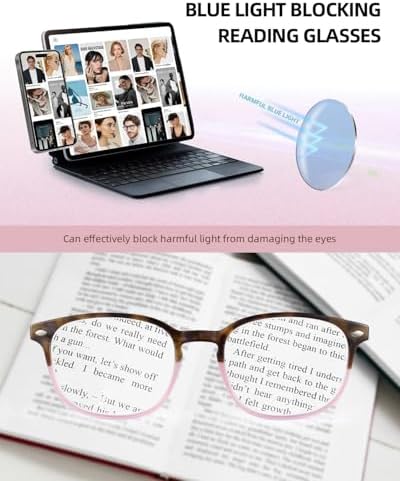 JM Blue Light Reading Glasses for Women with Spring Hinge, Classic Square Reader Glasses Ladies Mix Color 6 Packs +4.0