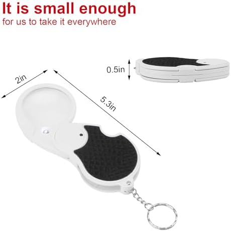Rongon Magnifying Glasses with Light, 4-Pack Pocket Folding Magnifier, 5X Jewelers Loupe Magnifier, Keychain Loop Magnifiers for Reading Hobby Travel (4Pcs)