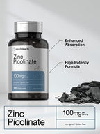 Horbäach Zinc Picolinate 100mg | 180 Capsules | High Potency | Non-GMO, Gluten Free | Zinc Supplement