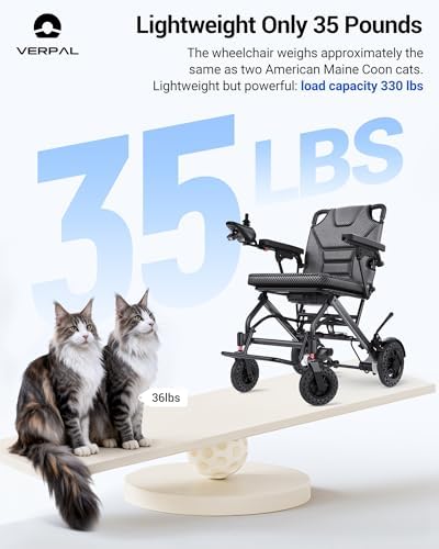 35lbs Lightweight Electric Wheelchair, Foldable Electric Wheelchair for Adults, Seniors, 360W Dual Motor Power Wheelchair 12.5 Miles for Travel, Park Hospital, 330 lbs Capacity-6Ah 16.5" Seat