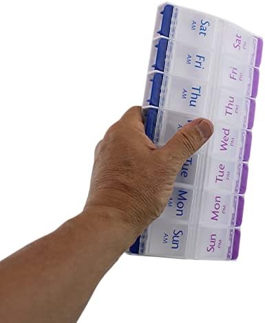 Jumbo 7 Day AM PM Pill Organizer – Weekly Medicine Box 2 Times Daily Vitamin Planner with Extra Large Compartments Easy Open Lids BPA Free