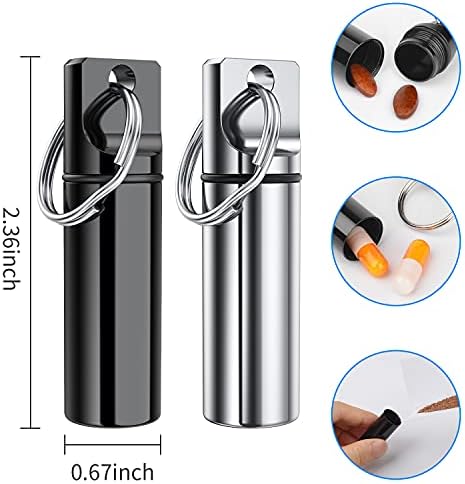 Small Portable Pill Box Keychain (5 Pack), Aluminium Alloy Mini Pill Organizer Case Container for Purse,Waterproof Metal Pill Holder Medicine Bottle for Outdoor Camping Travel