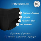 PROTECHDRY Washable & Reusable Urinary Incontinence Cotton Brief Underwear for Men - 5 Pack (Buy 4 Get 1 Free), Black, Size Large