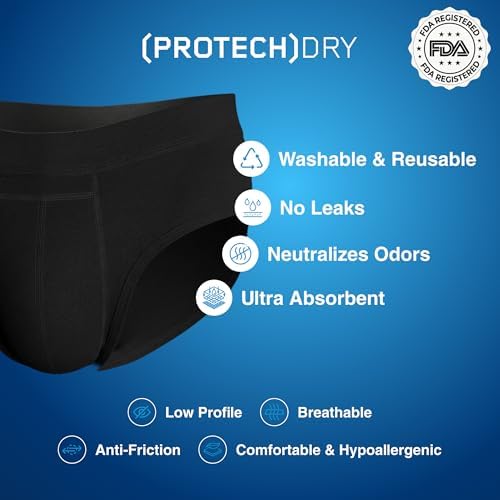 PROTECHDRY Incontinence Underwear for Men - Mens Incontinence Underwear & Protective Briefs, Washable Reusable Cotton Boxer Briefs, High Absorbency Leak-Free Odor Control, Discreet Design for Men, XXL