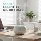 550ml Large Capacity Essential Oil Diffuser 6 Essentil Oil Set Aromatherapy Ultrasonic Air Humidifier with Timer and 7 Color LED Night Light Remote Control Waterless Auto-Off White Wood Grain