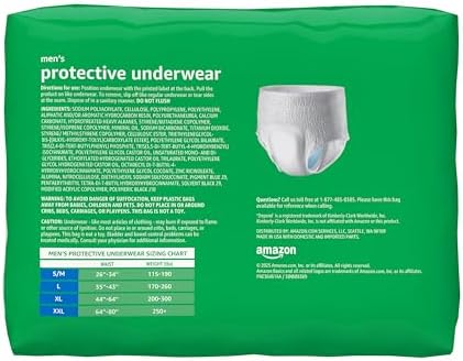 Amazon Basics Maximum Absorbency Incontinence Underwear for Men with Leak Protection, Dri-Fit Technology, Odor Control, Cotton Enhanced, Small/Medium, 20 Count