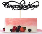 Congratulations Cake Topper, 2021 Graduation Party Decorations, Wedding Anniversary Retirement Proclamation of Pregnancy Party Decorations Black Glitter.