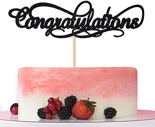 Congratulations Cake Topper, 2021 Graduation Party Decorations, Wedding Anniversary Retirement Proclamation of Pregnancy Party Decorations Black Glitter.